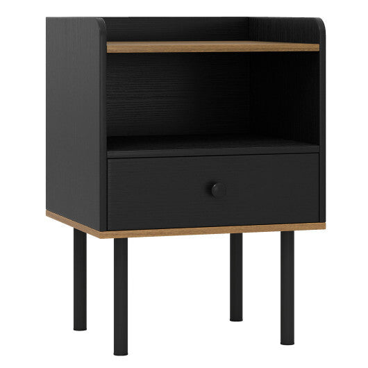 Nightstand with Drawer 3-Tier Sofa Side Table with Open Storage Shelf-Black W2B