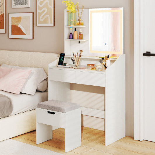 Vanity Desk LED Lighted Makeup Table with 3 Color Modes-White