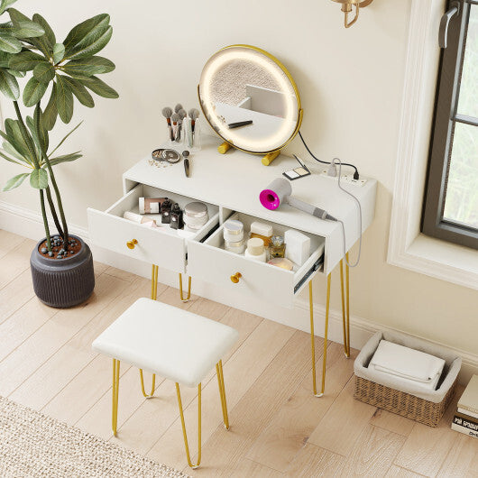 Vanity Desk with with Lighted Adjustable Mirror for Bedroom-White W2B
