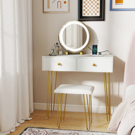 Vanity Desk with with Lighted Adjustable Mirror for Bedroom-White W2B