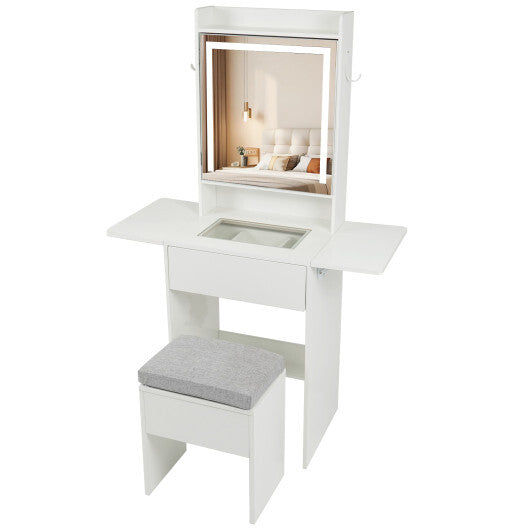 Space-saving Vanity Desk with Mirror and Lights for Bedroom-White