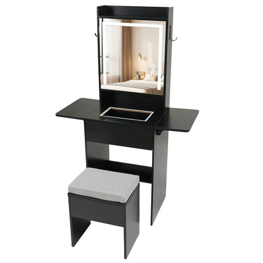 Space-saving Vanity Desk with Mirror and Lights for Bedroom-White
