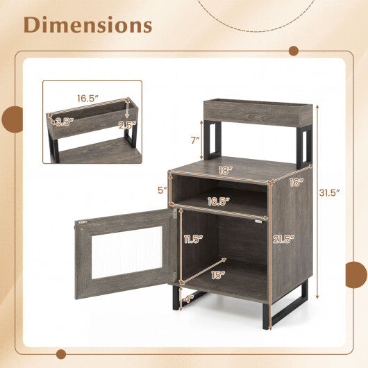 Nightstand with LED Lights Modern End Table with Top Tray Open Compartment and Storage Cabinet-Gray W2B