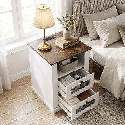 Nightstand with Charging Station and 2 Drawers Storage Compartment for Bedroom-Rustic Brown W2B