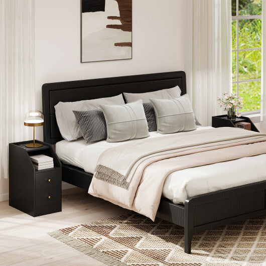 Side End Table with Charging Station Sofa Couch Table with Shelf Drawers-Black W2B