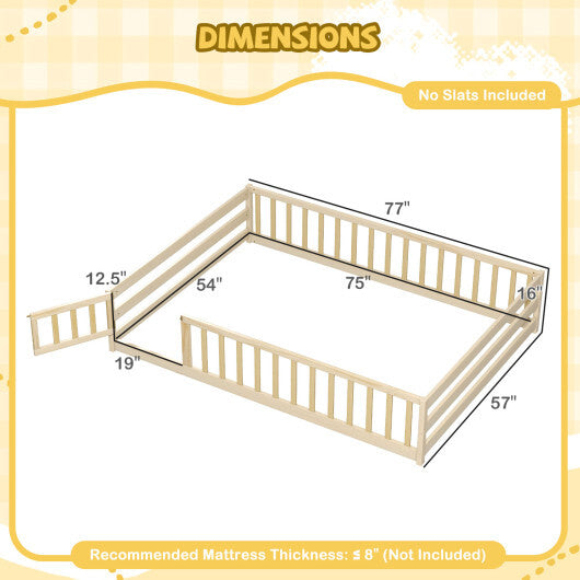 Full Size Floor Bed with Full Length Safety Guardrails-Natural