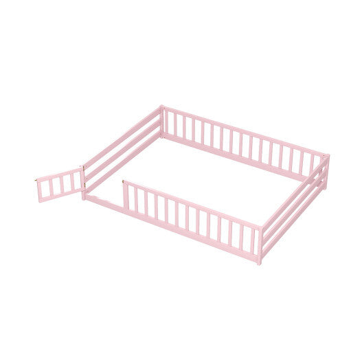 Full Size Floor Bed with Full Length Safety Guardrails-Natural