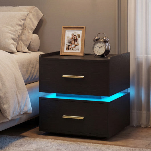 Nightstand with Charging Station LED Bedside Table with 2 Storage Drawers-White W2B