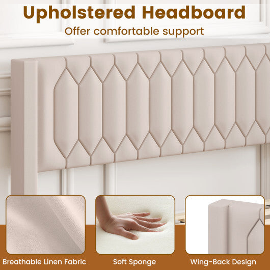 Queen Size Dutch Velvet/Linen Fabric Upholstered Platform Bed with Wingback Headboard and Wooden Slat Support-Gray?