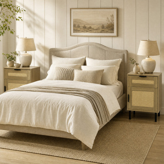 Set of 2 Rattan Nightstand with Drawer and Storage Cabinet for Bedroom Dorm-Natrual W2B