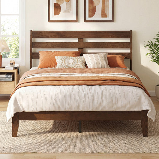 Twin Size Wood Platform Bed Frame with Slat Headboard W2B