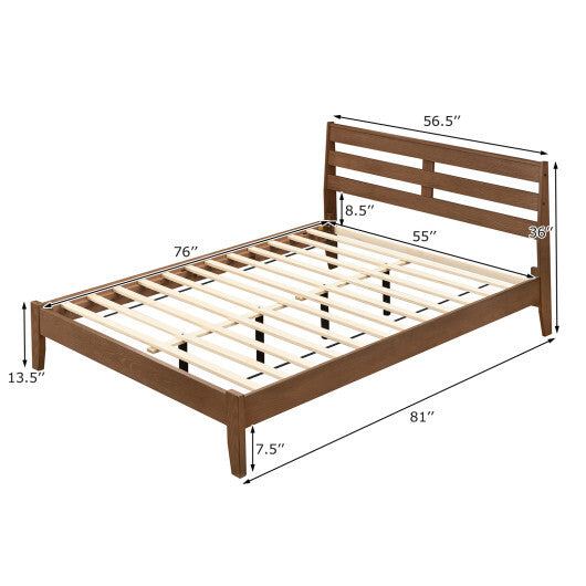 Twin Size Wood Platform Bed Frame with Slat Headboard W2B