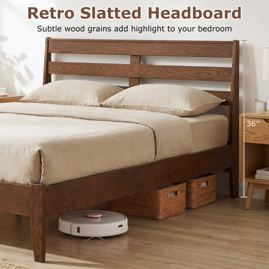 Twin Size Wood Platform Bed Frame with Slat Headboard W2B
