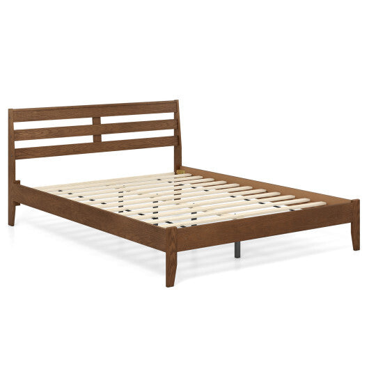 Twin Size Wood Platform Bed Frame with Slat Headboard W2B