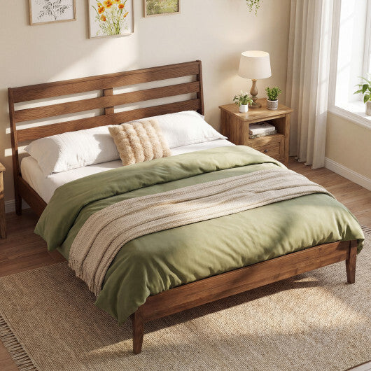 Twin Size Wood Platform Bed Frame with Slat Headboard W2B