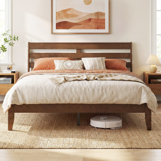 Twin Size Wood Platform Bed Frame with Slat Headboard W2B