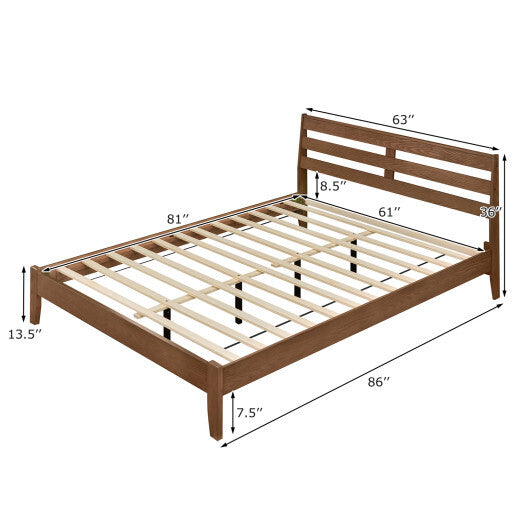 Twin Size Wood Platform Bed Frame with Slat Headboard W2B