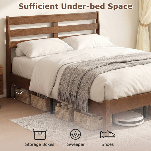 Twin Size Wood Platform Bed Frame with Slat Headboard W2B
