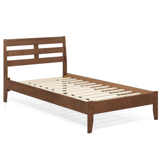Twin Size Wood Platform Bed Frame with Slat Headboard W2B