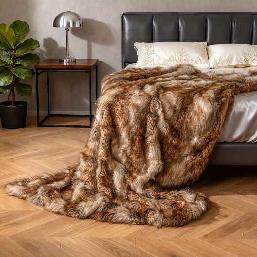 540GSM Soft Plush Fuzzy Luxury Faux Raccoon Fur Blanket for Bed-M W2B