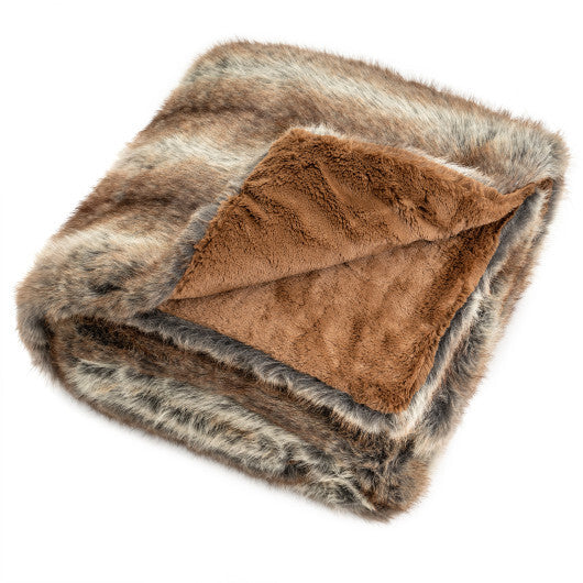 780GSM Soft Plush Fuzzy Luxury Faux Fox Fur Blanket for Sofa-Brown