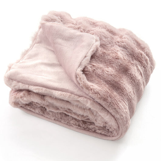 Luxury Fuzzy Plush Rabbit Fur Bubble Blanket for Armchair-Pink - Color: Pink W2B