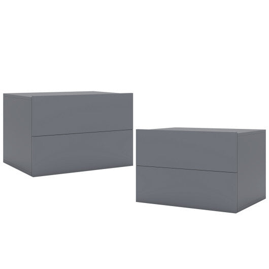 2 Storage Drawers Wall Mounted Floating Nightstand for Bedroom-Gray W2B