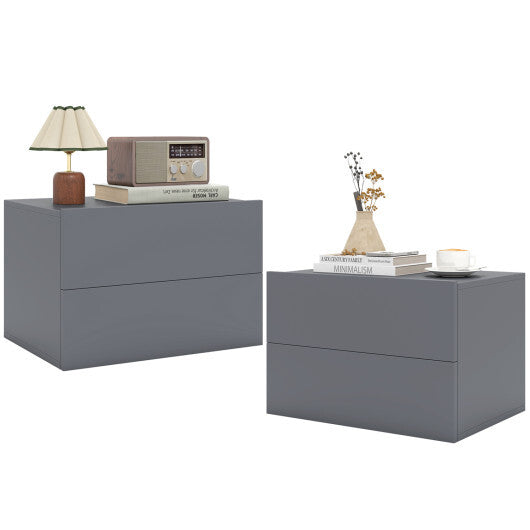 2 Storage Drawers Wall Mounted Floating Nightstand for Bedroom-Gray W2B