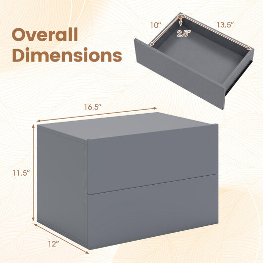 2 Storage Drawers Wall Mounted Floating Nightstand for Bedroom-Gray W2B