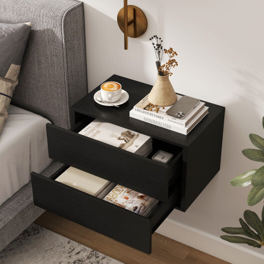 2 Storage Drawers Wall Mounted Floating Nightstand for Bedroom-Gray W2B