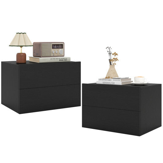 2 Storage Drawers Wall Mounted Floating Nightstand for Bedroom-Gray W2B