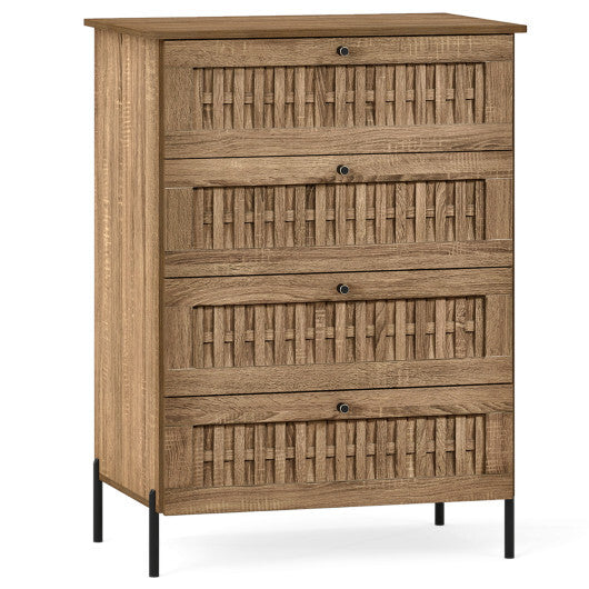 4-Drawer Dresser with Interlocking Mechanism and Metal Legs for Bedroom-Oak W2B