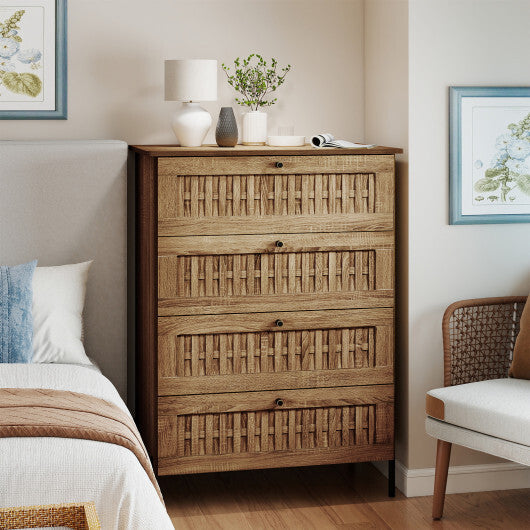 4-Drawer Dresser with Interlocking Mechanism and Metal Legs for Bedroom-Oak W2B