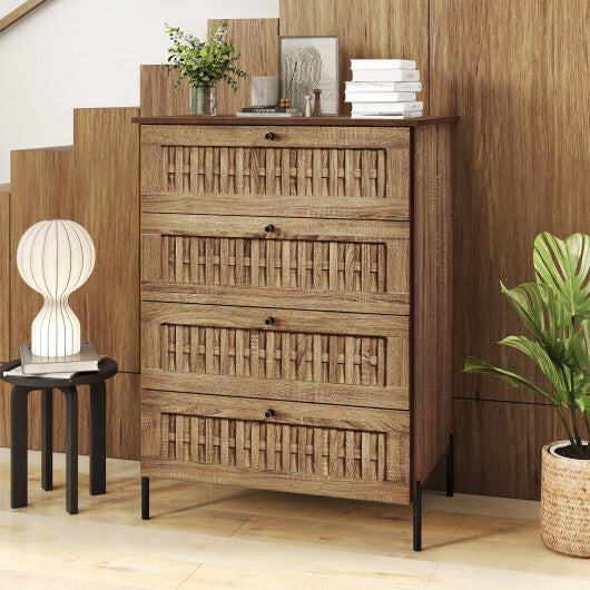 4-Drawer Dresser with Interlocking Mechanism and Metal Legs for Bedroom-Oak W2B