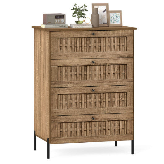 4-Drawer Dresser with Interlocking Mechanism and Metal Legs for Bedroom-Oak W2B