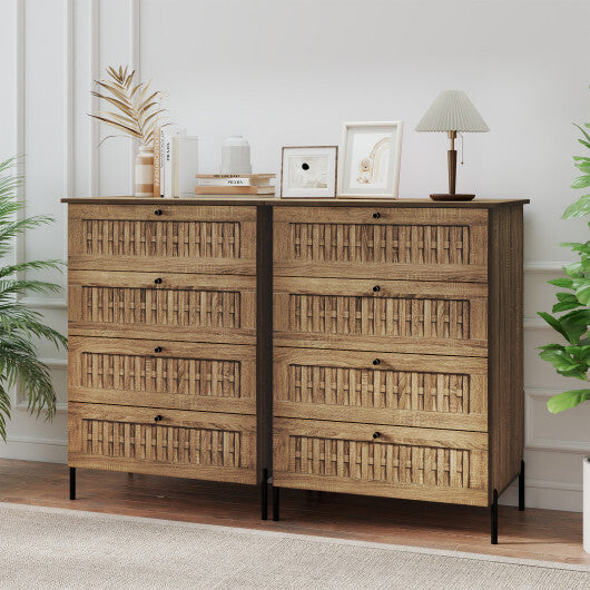 4-Drawer Dresser with Interlocking Mechanism and Metal Legs for Bedroom-Oak W2B