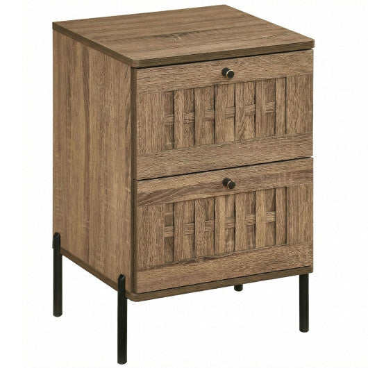 Nightstand Mid Century Modern End Table with Storage Drawers-Rustic Brown W2B