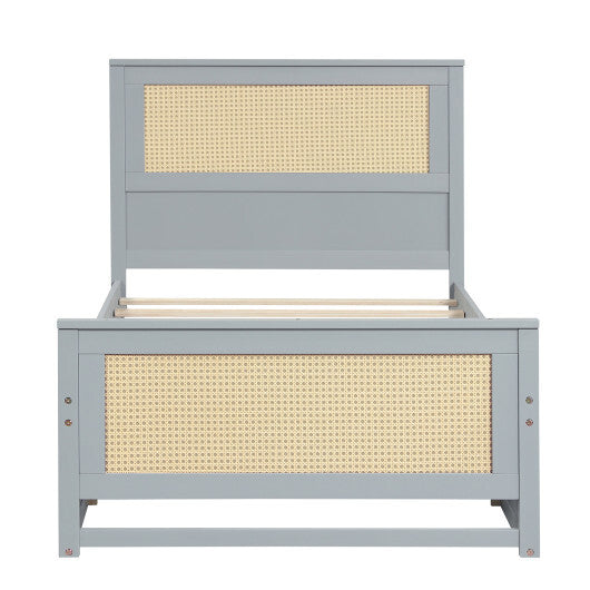 Twin Size Rattan Bed Frame with Storage Drawers-Gray W2B