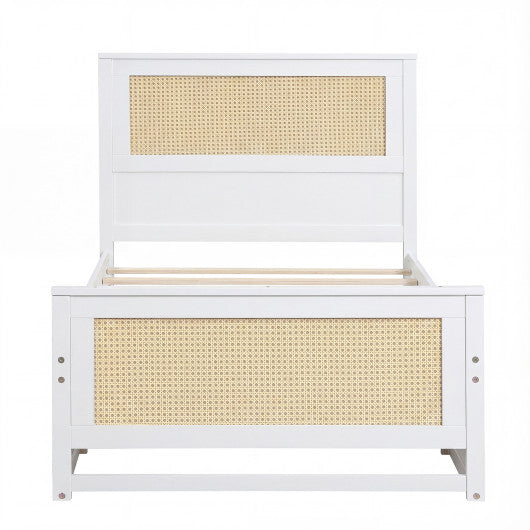 Twin Size Rattan Bed Frame with Storage Drawers-Gray W2B