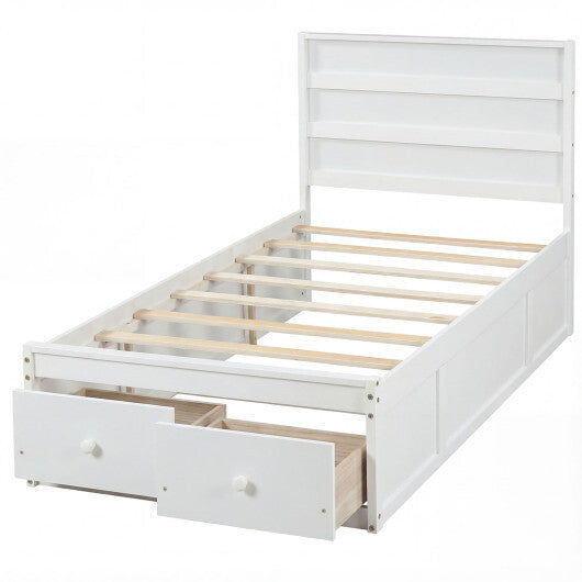 Twin Size Bed Frame with Storage Drawers and Headboard-Gray