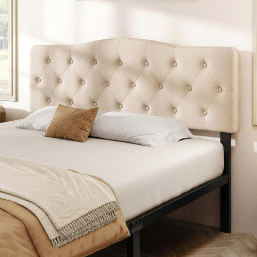 Tufted Upholstered Head Board for Queen and Full Size Bed with 2 AC Outlets-Beige W2B