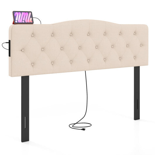 Tufted Upholstered Head Board for Queen and Full Size Bed with 2 AC Outlets-Beige W2B