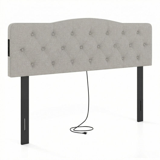 Tufted Upholstered Head Board for Queen and Full Size Bed with 2 AC Outlets-Beige W2B