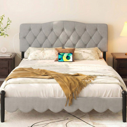 Tufted Upholstered Head Board for Queen and Full Size Bed with 2 AC Outlets-Beige W2B