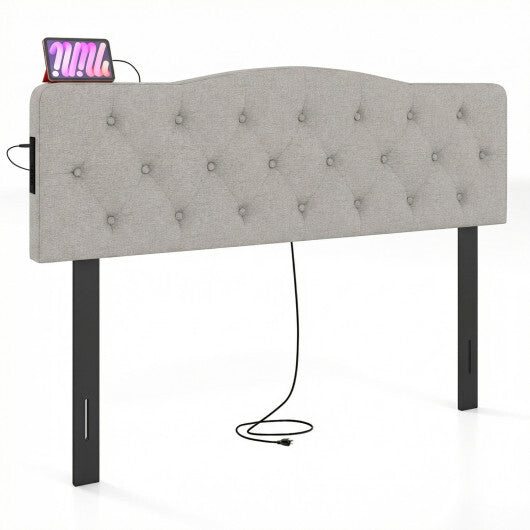 Tufted Upholstered Head Board for Queen and Full Size Bed with 2 AC Outlets-Beige W2B