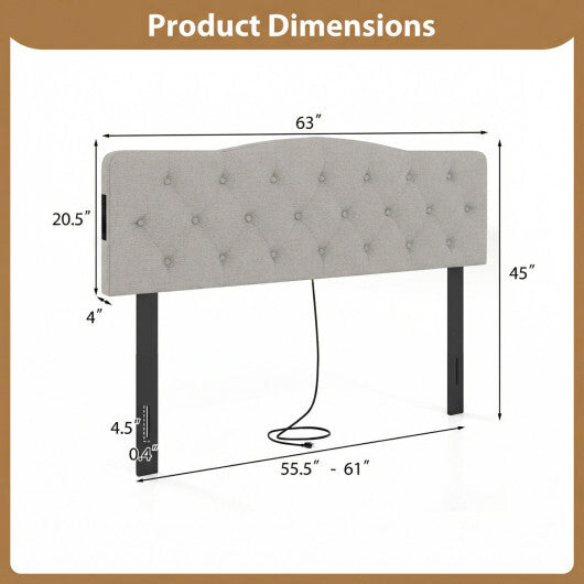 Tufted Upholstered Head Board for Queen and Full Size Bed with 2 AC Outlets-Beige W2B