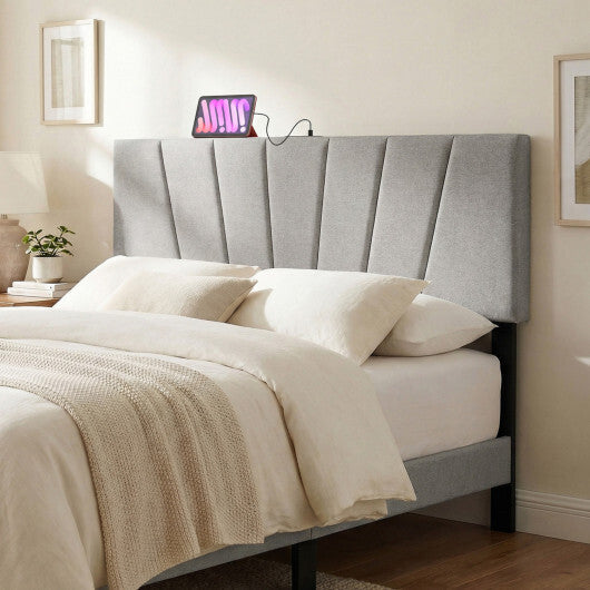 Headboard for Queen and Full Size Bed Geometric Upholstered Head Board-Gray W2B