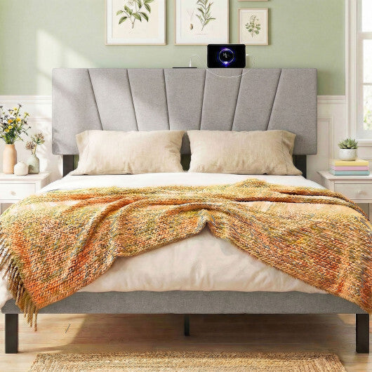 Headboard for Queen and Full Size Bed Geometric Upholstered Head Board-Gray W2B