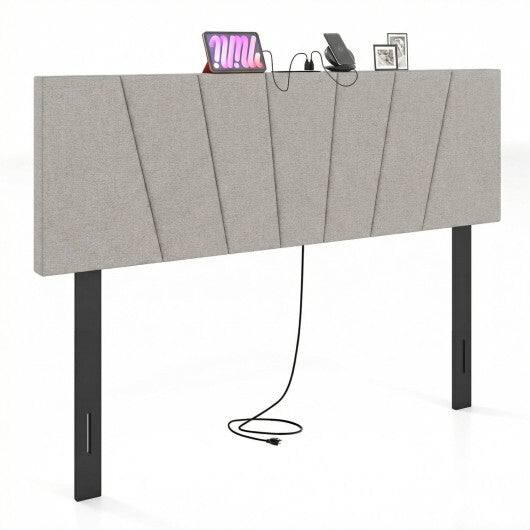 Headboard for Queen and Full Size Bed Geometric Upholstered Head Board-Gray W2B