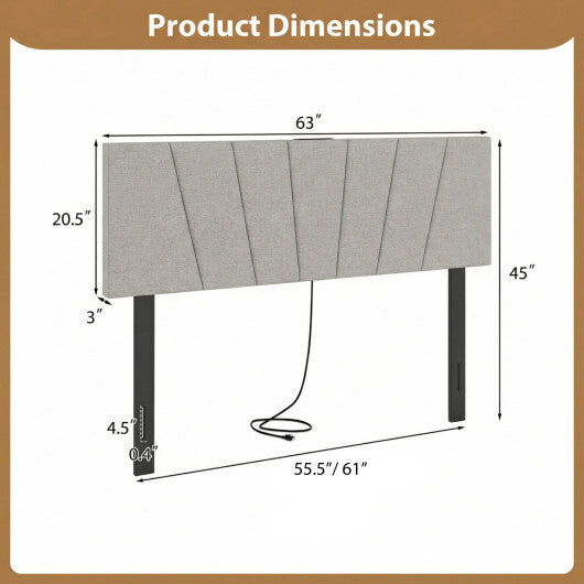 Headboard for Queen and Full Size Bed Geometric Upholstered Head Board-Gray W2B